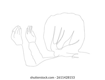Line art vector of hands put together for dua. Muslim prayer concept art. pray and supplicate. The concept of a religious. Hand made vector not Al

