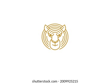Line art vector head of Tiger. Design element, mascot, icon, logo element, illustration of the Tiger Zodiac sign, Symbol of 2022 on the Chinese calendar, isolated. Blue Water Tiger, Chine Calendar. 