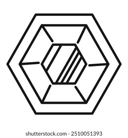 Line art vector of a hexagon combining with a smaller hexagon, giving a satisfying feeling of perspective and depth