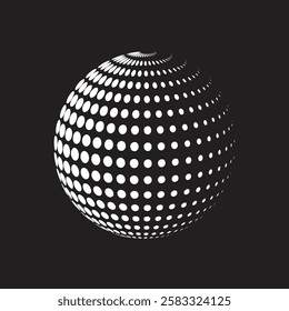 Line art vector of a high key sphere with halftone pattern