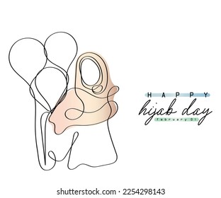 Line art vector of Hijab day that is celebrated every year on 1st of February. Hijab is a Muslim woman's identity and it deserves respect and acceptance. Poster or postcard art.