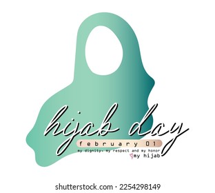 Line art vector of Hijab day that is celebrated every year on 1st of February. Hijab is a Muslim woman's identity and it deserves respect and acceptance. Poster or postcard art.