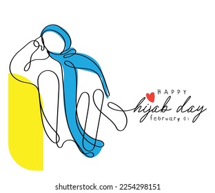 Line art vector of Hijab day that is celebrated every year on 1st of February. Hijab is a Muslim woman's identity and it deserves respect and acceptance. Poster or postcard art.