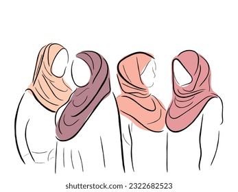 line art vector of hijabi women. Arabian culture and rich heritage. Muslim women. 