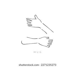 Line art vector of hug concept. Embrace love and care art.