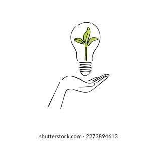 line art vector of human efforts to promote use of renewable energy sources and play active role in recycling revolution.