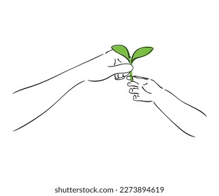 line art vector of human efforts to promote use of renewable energy sources and play active role in recycling revolution.