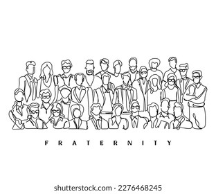 Line art vector of human fraternity. Human solidarity and unity to make a better world.