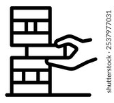 Line art vector icon of an architect building a sustainable modular home using prefabricated components