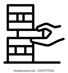 Line Art Vektorsymbol eines Architekten, der ein nachhaltiges modulares Haus mit vorgefertigten Komponenten baut