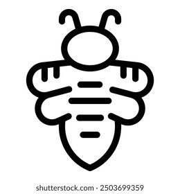 Line art vector icon of a bee flying with its striped body and wings