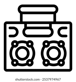 Icono de Vector de arte de línea de un boombox que reproduce música, con un asa en la parte superior para facilitar su transporte