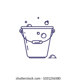 Line Art Vector Icon. Cleaning items. 
Bucket with soap bubbles