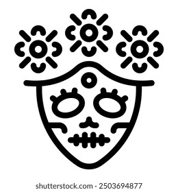 Line art vector icon of a decorated calavera, representing the mexican holiday dia de muertos