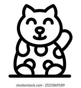 Line art vetor ícone de um feliz gato maneki neko acenando sua pata, um símbolo japonês tradicional de boa sorte e fortuna