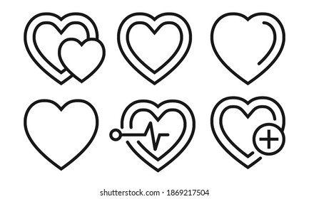 Icono de vector de arte en línea forma de corazón, medicina o atención médica o símbolo romántico para aplicaciones y sitios web