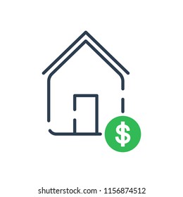 Line art vector icon. Home and money symbol