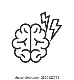 Line art vector icon of a human brain with lightning bolts, representing brainstorming or a sudden realization.