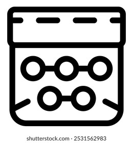 Line art vector icon of a pack of pills blister containing round tablets for medication and healthcare