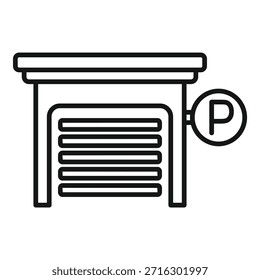 Ícone vetor de arte de linha de um sinal de garagem de estacionamento com um proeminente 'p', adequado para vários usos de design