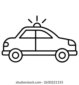 Line Art Vector Icon of a Police Car with Sirens on White Background