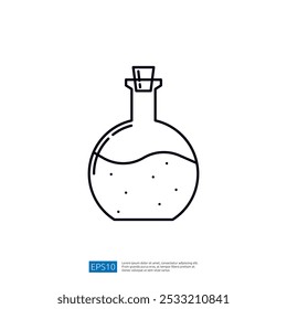 Line art vector icon of potion bottle with cork stopper