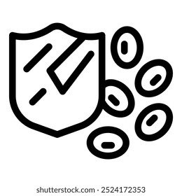 Icono de Vector de arte lineal de un escudo que protege los glóbulos rojos, que representa un sistema inmunológico fuerte y saludable