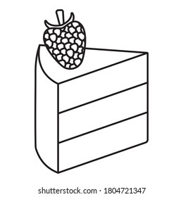 Line art vector icon slice of layer cake with raspberry fruit for apps and websites