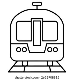 Line Art Vetor Ícone de um trem de metrô Vista frontal sobre fundo branco