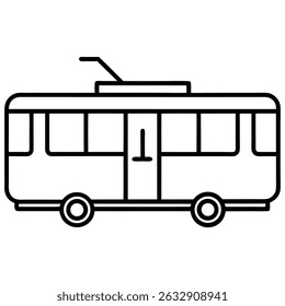 Line Art Vector Icon of a Trolleybus with Overhead Wires on White Background