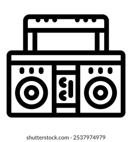 Icono de Vector de arte de línea de un boombox vintage que reproduce música, con la antena extendida