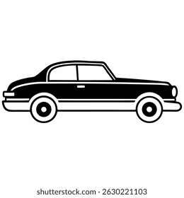 Line Art Vector Icon of a Vintage Car – Classic Design on White Background