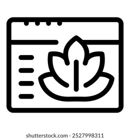 Ícone vetorial de arte em linha de um site com um logotipo de flor de lótus, simbolizando o crescimento e o sucesso