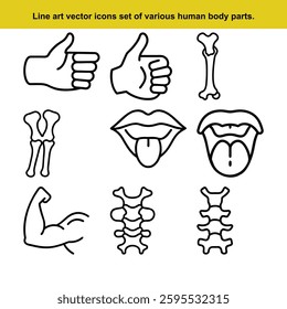 Line art vector icons set of various human body parts