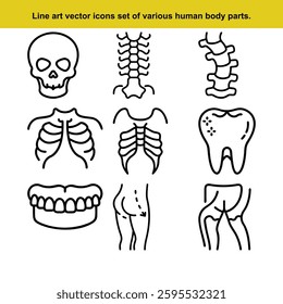 Line art vector icons set of various human body parts