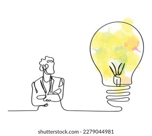 line art vector of idea of glowing bulb as an inspiration. World creativity and innovation day. Ideas and brainstorming concept.