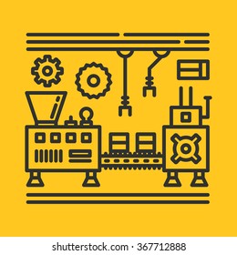 Line Art Vector Illustration For Abstract Factory Processing. Design Elements for Website
