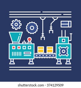 Line Art Vector Illustration For Abstract Factory Processing. Design Elements for Website