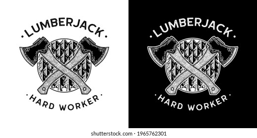 line art vector illustration of axe cutting wood lumberjack fit for tshirt