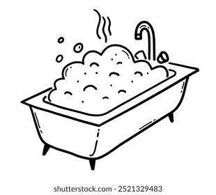 Ilustración vectorial de arte de línea de bañera con espuma de jabón