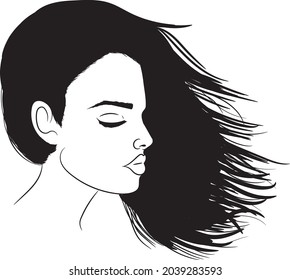 Line art. Vector illustration of a beautiful young woman with long hair Isolated on white background.