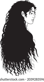 Line art. Vector illustration of a beautiful young woman with long hair Isolated on white background.
