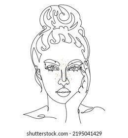Line art vector illustration with beautiful woman