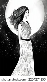 Arte de línea. Ilustración vectorial de una joven hermosa