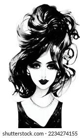 Line art. Vector illustration of a beautiful young woman