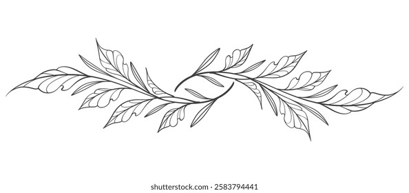 Line art vector illustration of a branch with leaves