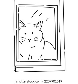 line art vector illustration of a cat perched in the window