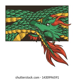 Line art vector illustration. Chinese dragon biting its tail. Ouroboros.