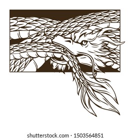 Line Art Vector Illustration. Chinese Dragon Biting Its Tail. Ouroboros. Coloring Book Page