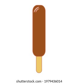 Line art vector illustration of chocolate covered ice cream bar with almond nuts on a stick or gelato in pastel colors. Isolated on white background.